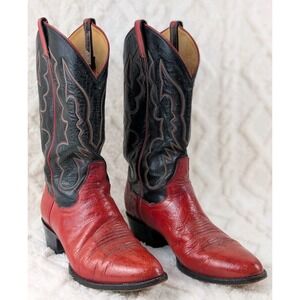 Vintage Panhandle Slim Cowboy Boots Red Black Snip Toe Men's 9.5D Western